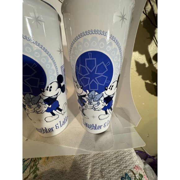 Disney Stoneware Tumblers 14 Oz With Mickey & Minnie Winter Design Blue & White - Picture 2 of 10